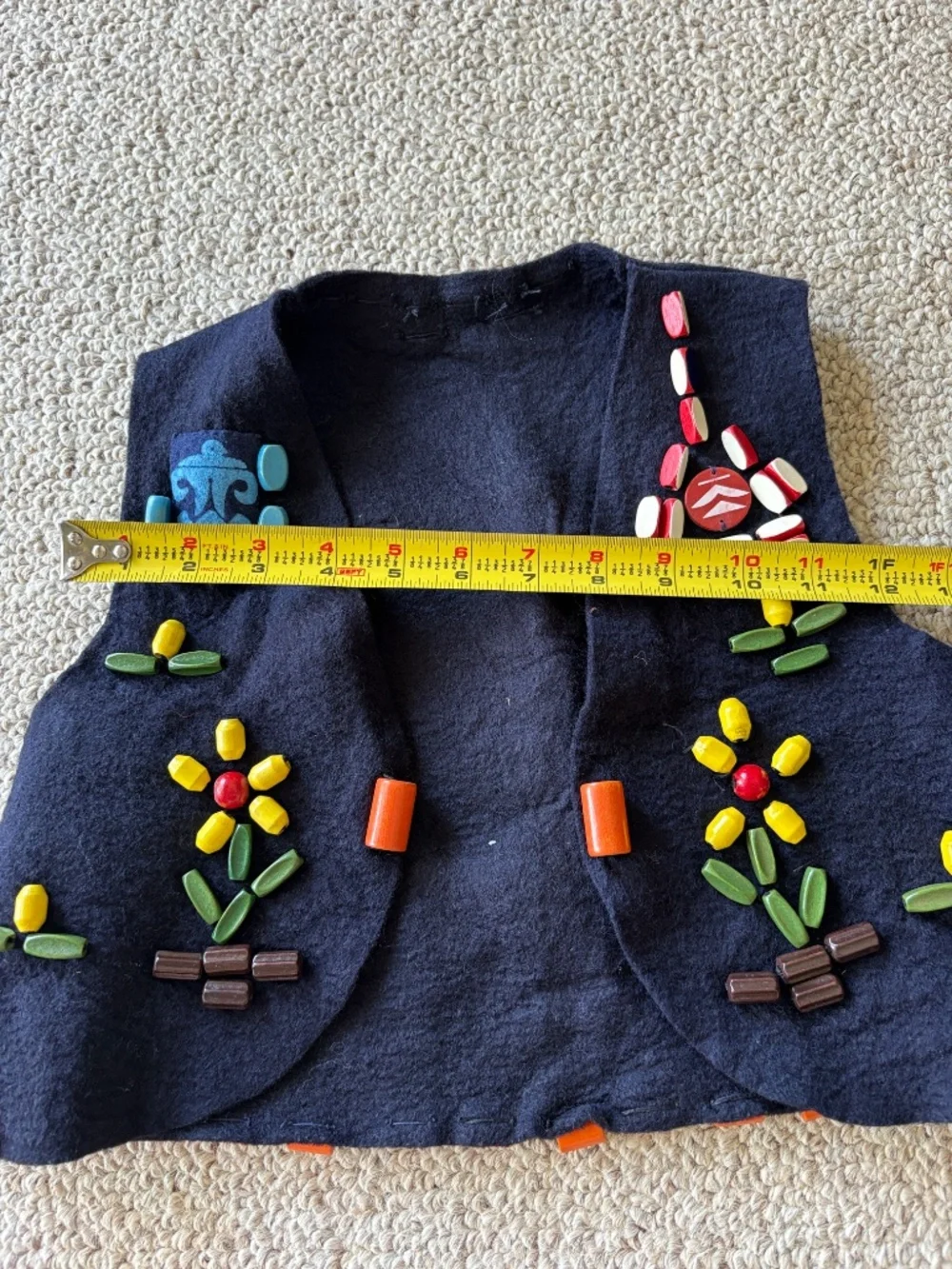 Vintage 70s YMCA Indian Guides Handmade Beaded Felt Vest Youth Southwest Native